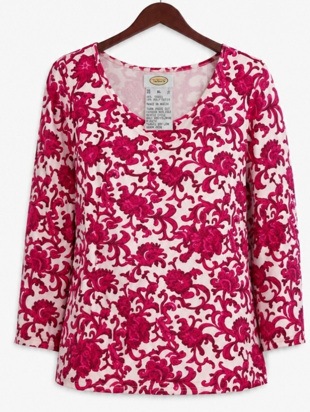 Talbots Pink Floral Scoop Neck Womens Tee Sz XL